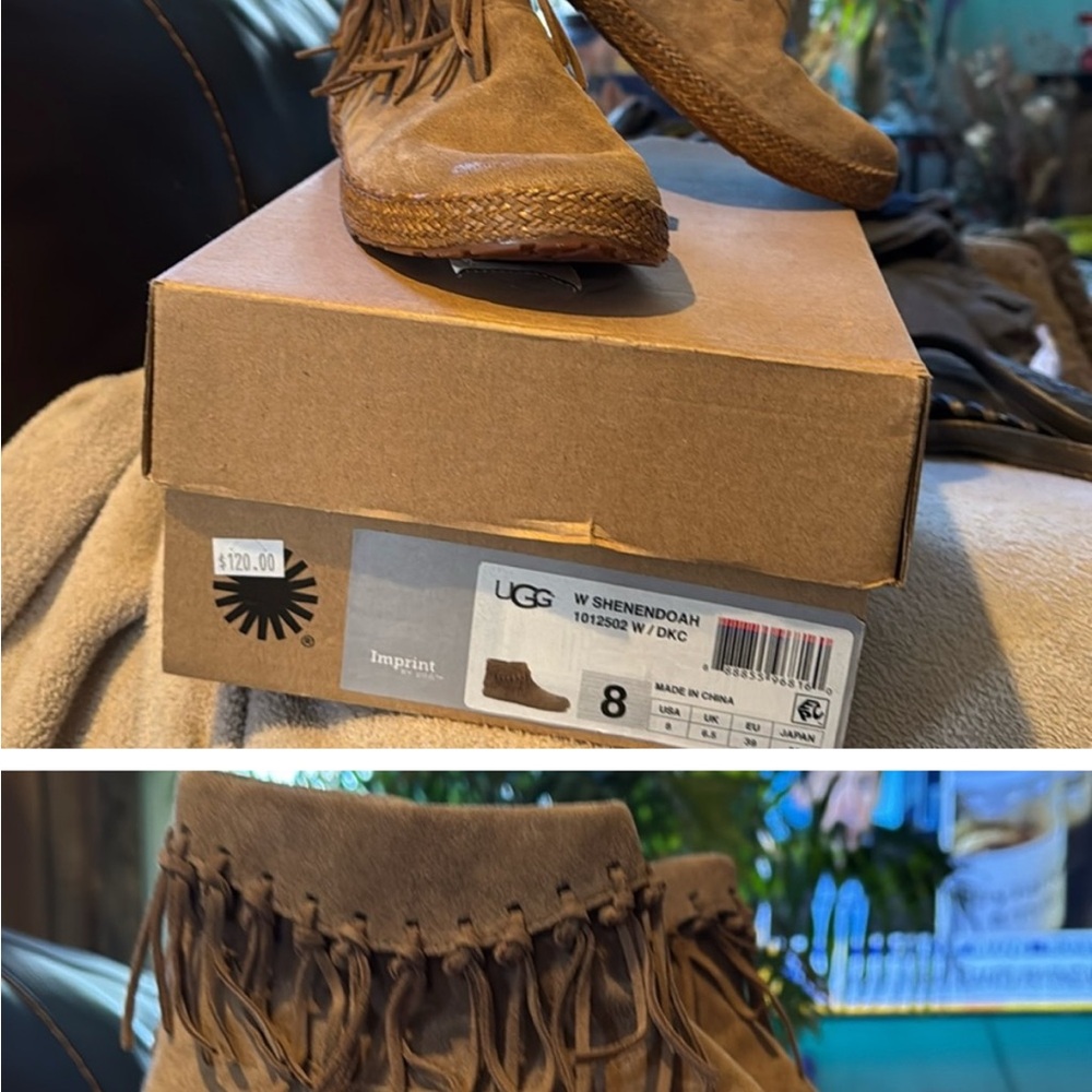 UGG Brown Fringe Moccasin Boots